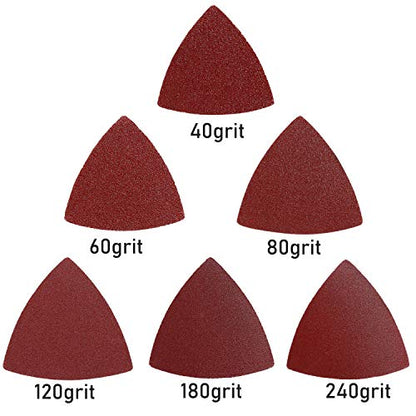 Triangle Oscillating Multi Tool Sanding Pads, 60Pcs 3-1/8 Inch Oscillating tool sandpaper for Triangle Multitool Sanding pads assorted 40/60/80/120/180/240 Grits