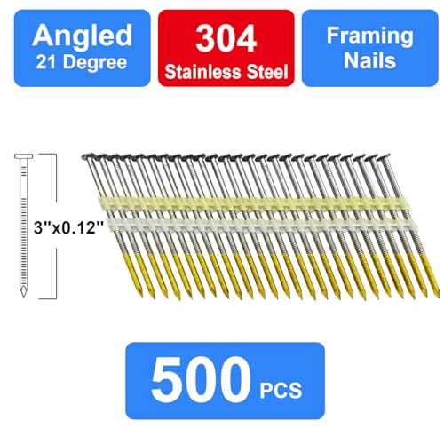 304 Stainless Steel 21 Degree 3 Inch Framing Nails,500-Pack - size: 3"-- 500 pcs