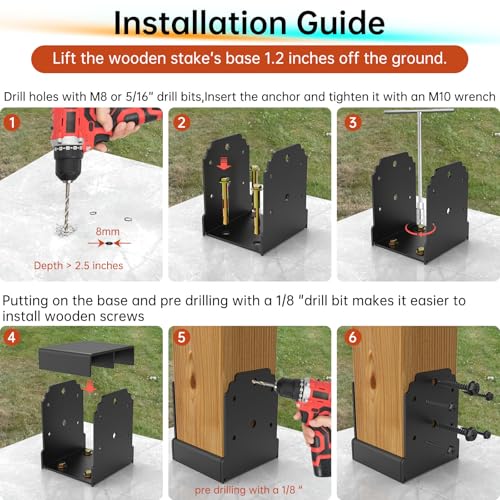 6x6 Post Base Brackets for Concrete（4PCS, Hidden Fasteners - size: 6x6 post base (4 PCS)