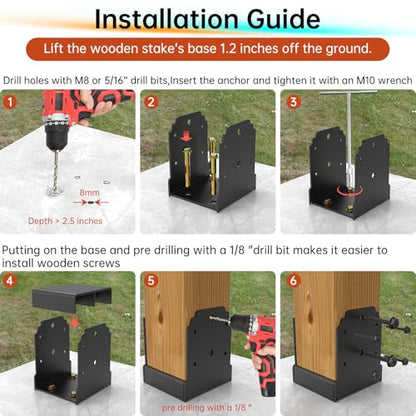 Heavy-Duty 6x6 Post Base Bracket for Concrete, 1" Elevated Base - size: 6x6 post base (2 PCS)