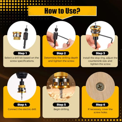 7 Pcs Countersink Drill Bit Set with Adjustable Depth Stop