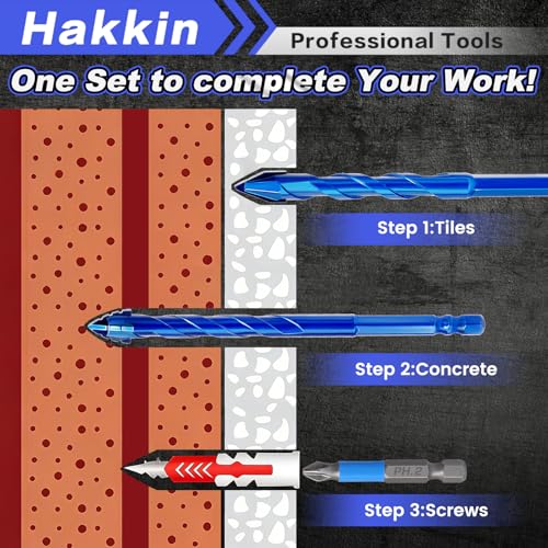16PCS Serrated Eccentric Masonry Drill Bit Set with PH2 Bits, 1/4” to 9/16” - size: A.1/4” to 9/16”