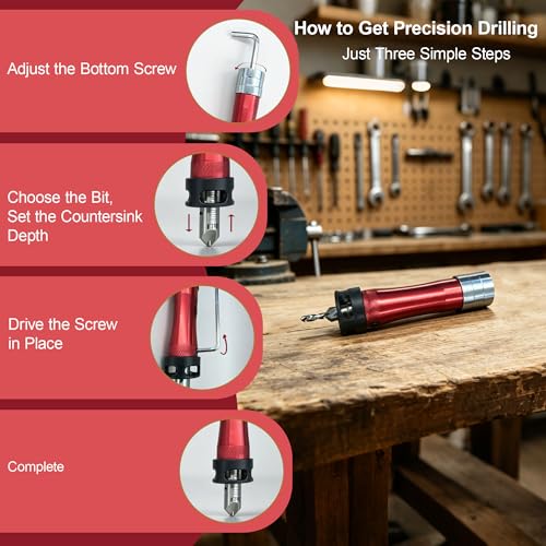 10 PCS Countersink Drill Bit Set – 82° Countersink Drill Bit and Adjustable Depth Stop Collar,4 Pcs 5/16", 2/5" Dual-Blade HSS Bits for Wood, Aluminum, Plastic, MDF, and Deck Installation