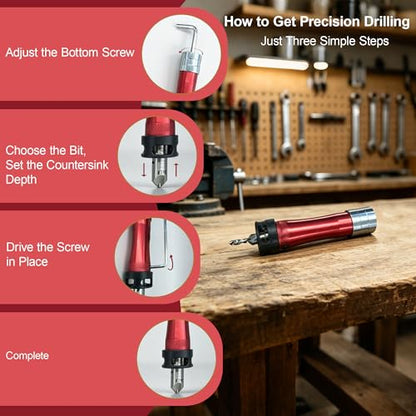 10 PCS Countersink Drill Bit Set – 82° Countersink Drill Bit and Adjustable Depth Stop Collar,4 Pcs 5/16", 2/5" Dual-Blade HSS Bits for Wood, Aluminum, Plastic, MDF, and Deck Installation