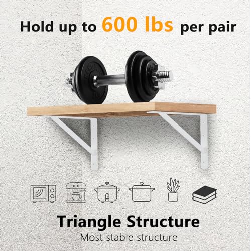 Heavy Duty Shelf Brackets, 12 x 8 Inch White Metal L Brackets, 6 Pack - style: White