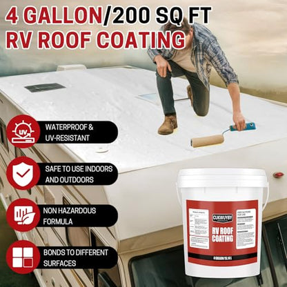 RV Roof Coating White 4 Gallon, Easy to Apply Solar Reflective - size: 4 Gallon