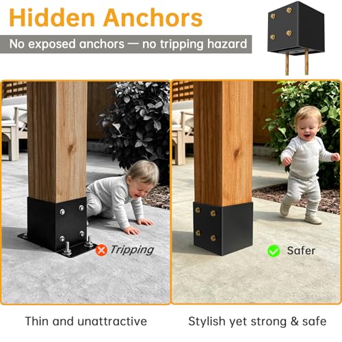 Thickened 6x6 Post Base for Concrete with Hidden Anchor （2PCS） - size: 6x6 post base (2 PCS)