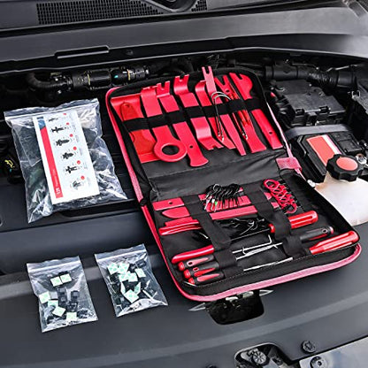 Nilight 200Pcs Trim Removal Tool, Auto Push Pin Bumper Retainer Clip Set - color: 200 Clips+ Remover Tools Red