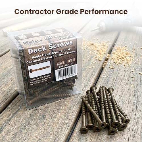 #10 x 3 Deck Screws, Square Drive Bugle Head, Brown Ceramic Ruspert Coated Exterior Wood Screws for Pressure Treated Lumber, Corrosion Resistant, 250 Piece Box - size: #10 x 3" (250pcs Box)