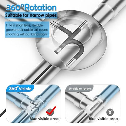 Two-Way Articulating Borescope Camera with Light, 1920P HD Snake Camera with 360° Rotation, 5ft IP67 Waterproof for Mechanics & Plumbers, Borescope with Articulating Head for iPhone & Android