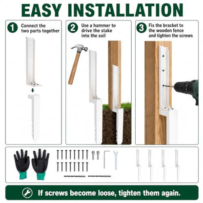 Upgraded Heavy Duty Fence Post Repair Kit Thickened Steel Anchor Stakes - color: White