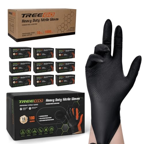 TREEGO Black 10 Mil Diamond Grip Nitrile Gloves Case, Medium, 1000 Count - color: 1000 Black, size: Medium