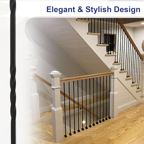 Sidasu 10-Pack 44" x 1/2" Wrought Iron Balusters for Stairs - size: 10 pack, style: Double Twist Baluster