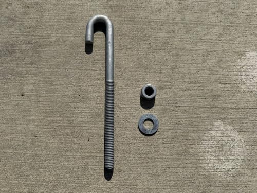 Sandbaggy 1/2" Galvanized Threaded J-Bolt Concrete Anchor (Nut & Washer Included) - J Hook Type Bolts (10, 8" Length)