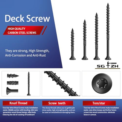 #8 x 1 Inch Deck Screws (205Pcs) 1lb. Carbon Steel, Black, Flat Head, Rust Resistant epoxy Coated, with T25 Star Bit - color: Black, size: #8 x 1"