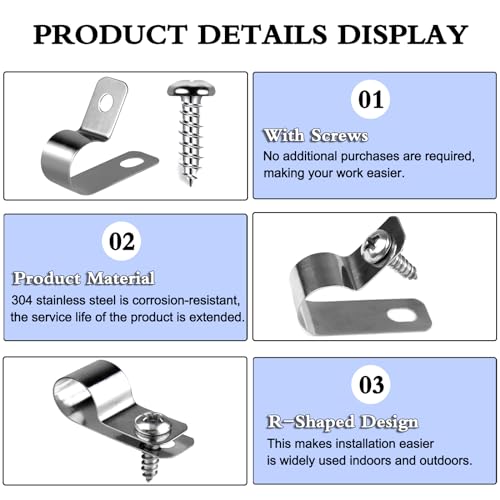 100 Pcs Fence Wire Clamps Stainless Steel Fencing Mounting Clips with 100 Pcs Stainless Steel Screws for 2-6 Gauge Welded Wire to Wood, Metal or Vinyl Fence (100pcs(2-6 Gauge))