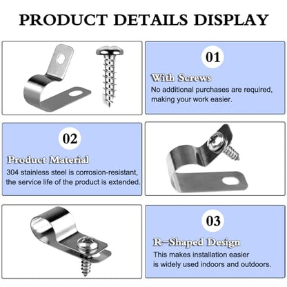 100 Pcs Fence Wire Clamps Stainless Steel Fencing Mounting Clips with 100 Pcs Stainless Steel Screws for 2-6 Gauge Welded Wire to Wood, Metal or Vinyl Fence (100pcs(2-6 Gauge))