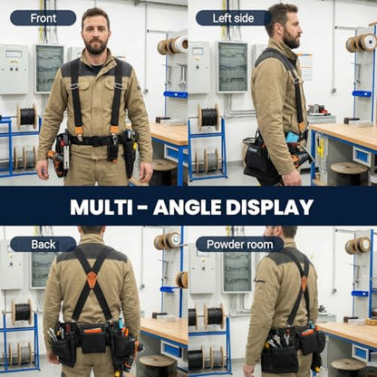 MELOTOUGH 14-Pocket Tool Belt with Suspenders, Tool Rig Organizer (Black)