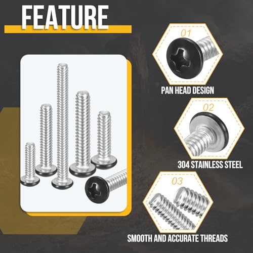DTGN #6-32x2 Phillips Pan Head Machine Screws 304 Black Head 100pcs - color: Black Head, size: #6-32x2"