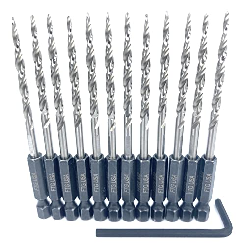 FTG USA 12Pc #6 (9/64") Replacement Countersink Drill Bit Set Tapered Bits - size: #6 (9/64"), style: 12 Bits w/o cutter