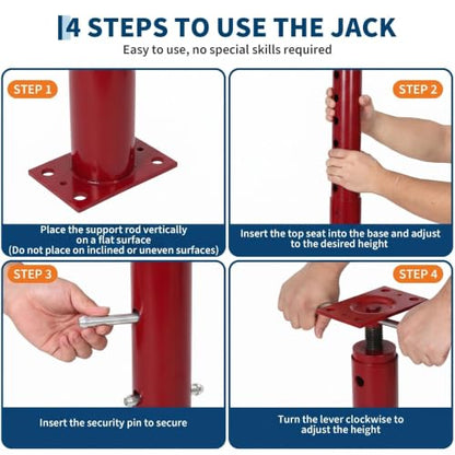 OUTLANE House Floor Jacks, 2 Pack 53"-93" Adjustable Jack Post 18000 LBS - color: Red, size: 53"-93"