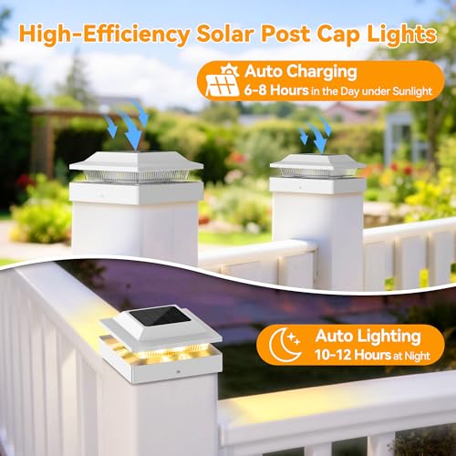 Solar Post Cap Lights for 4x4 Wood/Vinyl Posts, 6 Pack - color: White, size: 6 Pack