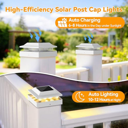 Solar Post Cap Lights for 4x4 Wood/Vinyl Posts, 6 Pack - color: White, size: 6 Pack