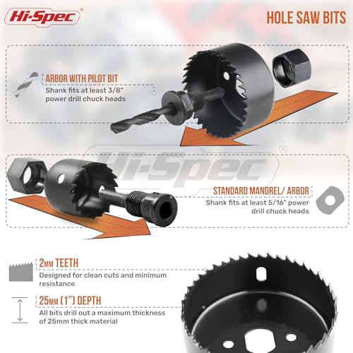 Hi-Spec Wood Hole Saw, Brad Point and Spade Drill Bit Set with Case - size: 21 Piece
