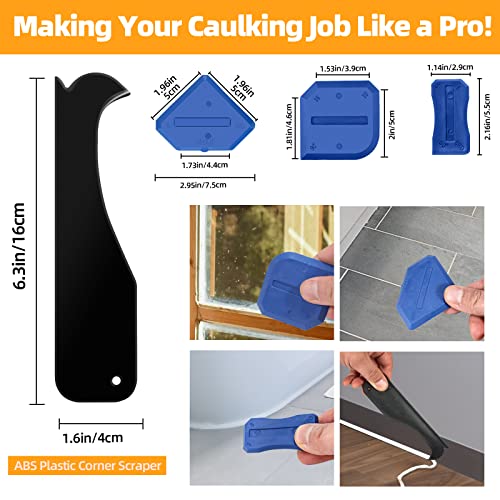 Caulk Removal Tool Kit Caulking Spatula Stainless Steel Head Grout Remover Angle Scraper Trowel with Sealant Finishing Tools Silicone Smoother with Storage Box for Window Siding Sink Joint