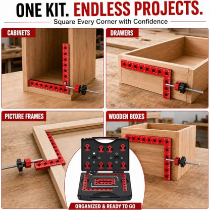Corner Clamps for Woodworking, 8-Piece 90 Degree Right Angle Clamp Set with Storage Case, 4 x 5.5 in and 4 x 3.14 in Positioning Squares for Cabinets, Frames, Drawers and Boxes