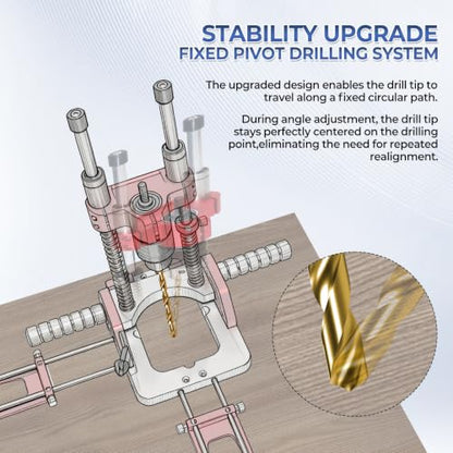 Portable Multi-Angle Drill Guide, Adjustable 0° to 60° Angle Drill Guide with 1/2" Chuck for Straight Holes, Self-Centering Hand Drill Guide for 1/16" - 1/2" Power Drills(280mm guide column) - size: 280mm guide column