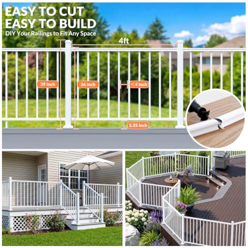 Egadis 1 Pack 36 in x 4 ft Modular Aluminum Deck Railing Kit, White - color: Level 4ft- 1post 1panel