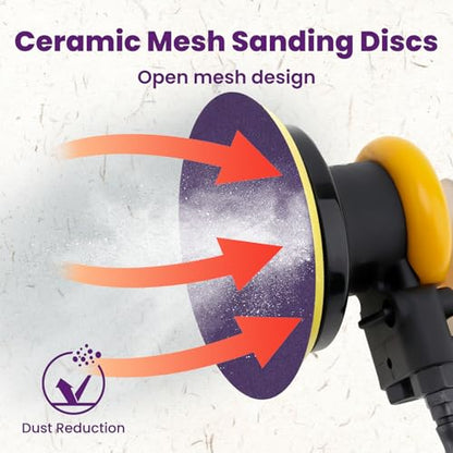MAZING 5" Purple Ceramic Sanding Discs - 30 Pack Wet Dry Hook & Loop - 80/100/120/150/180/220/240/320/400/600 Grit Set for Random Orbital Sanders - Fast Sharp-Cut for Wood Metal Polishing - style: 5 Inch-30pc
