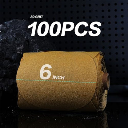 PSA Sanding Discs 6 Inch Adhesive Backed Sandpaper 100 Pack 80 Grit Self Adhesive Sanding Discs for DA Sander Self Stick for Wood, Auto Body Repair, Paint, Metal, and Plastic - style: 80 Grit