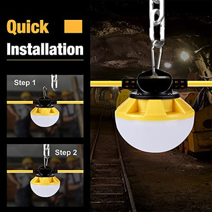 100FT Construction String Lights, IP65 Waterproof ETL Certified LED String Work Lights, 5000K Daylight 18AWG Wire Linkable Temporary Construction Lighting for Jobsite with 10 Bulbs & Hooks - size: 100FT-2Prong
