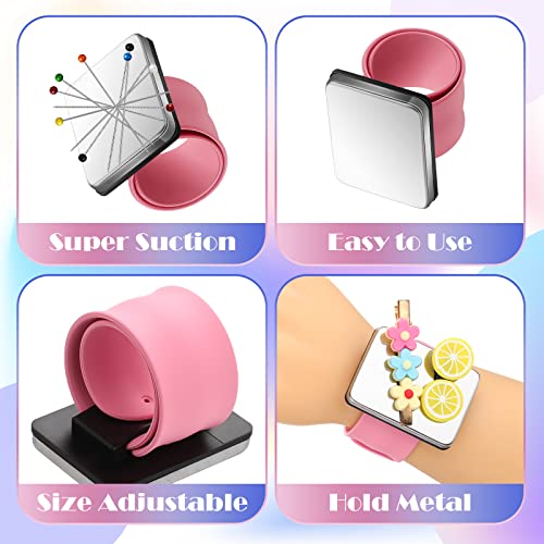 Jexine 3 Pcs Magnetic Pin Holder Magnetic Wristband for Hair Stylist Wrist Sewing Pincushion Hair Clips Collector Bobby Pin Magnet Holder for Braiding Quilting Supply (Square)