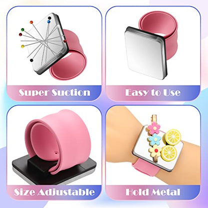 Jexine 3 Pcs Magnetic Pin Holder Magnetic Wristband for Hair Stylist Wrist Sewing Pincushion Hair Clips Collector Bobby Pin Magnet Holder for Braiding Quilting Supply (Square)