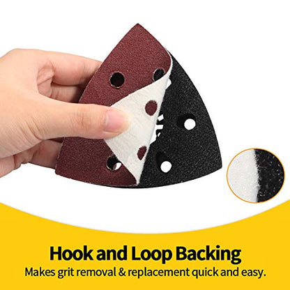 SPEEDWOX 50 Pcs Triangle Sanding Pads Hook and Loop 150 Grit Oscillating Sanding Pad 90mm 6 Holes Fit 3-1/2 Inches Oscillating Multi Tool Detail Sander Sandpaper Triangle Sanding Discs Sanding Tool - style: 150 Grit