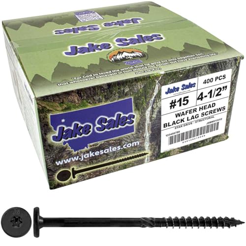 Jake Sales 15x4-1/2 Black Wafer Head Structural Lag Screws. Used for Log Construction, Timber Framing, Laminated Beams and Pole Barns Among Other Uses. T-30 Torx/Star Drive (Full Box ~400 Screws) - size: 4-1/2"