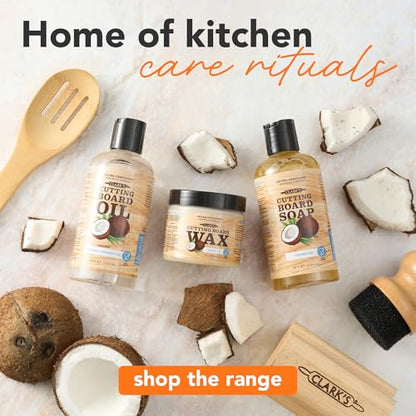 CLARK'S Cutting Board Care Kit with Coconut Oil - Includes Wax, Soap, Scrub Brush, Buffing Pad, and Applicator - for Kitchen Countertops, Butcher Blocks, Wooden Bowls and Utensils - Food Safe - style: Coconut Oil Extracts(Full Care Set)