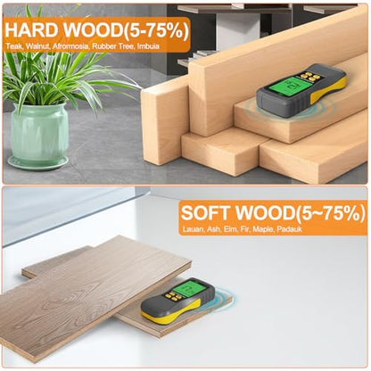 Pinless Moisture Meter, Digital Wood Moisture Tester, Non-Destructive Induction Moisture Detector for Drywall, Lumber, Building Materials, Easy Read and Three Color Indicate