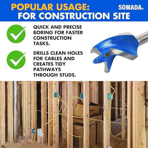 SOMADA Auger Drill Bit Set for Wood, 3-Piece, Hex Shank Quick Change - size: 3 PCS SET