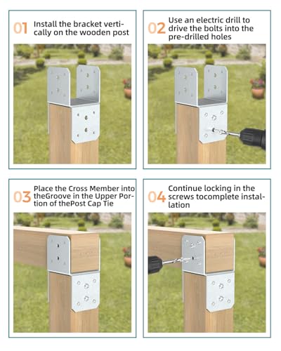 4x4 Post Bracket Kit for Wood Posts, Pergola, Decks, Porches, Beams - color: Hot-Dip Galvanized