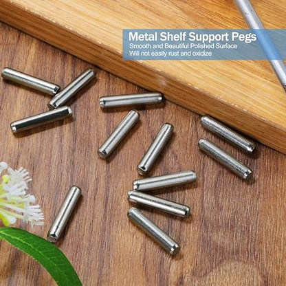 24Pcs Metal Dowel Pins, 5 x 25 mm Shelf Support Pegs, Fasten Elements Polished Nickel Metal Pegs for Bookshelf Shelves Cabinet Closet