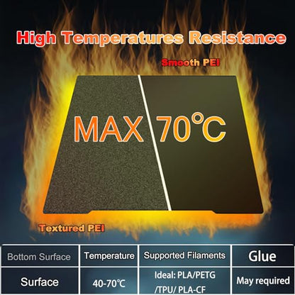 254x241mm Black Build Plate for Prusa i3 MK3S/MK4/MK2/MK3/MK3S/MK4S/MK3S+/ MK2.5S, Double Sided Textured PEI+Smooth PEI Flexible Spring Steel Platform Heated Printing Bed for 3D Printer - size: 254x241mm