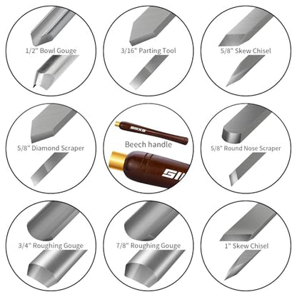 8pcs M2 HSS Wood Lathe Chisel Set with Long handle and Wooden Box