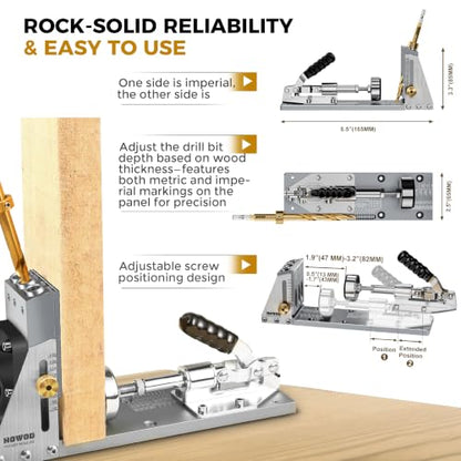 Pocket Hole Jig Kit, Professional Metal Pocket Screw Jig System