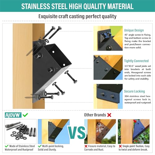8Pcs 45 Degree Pergola Angle Support Brackets, 4x4 Wood Connector - size: 4"×4"-B