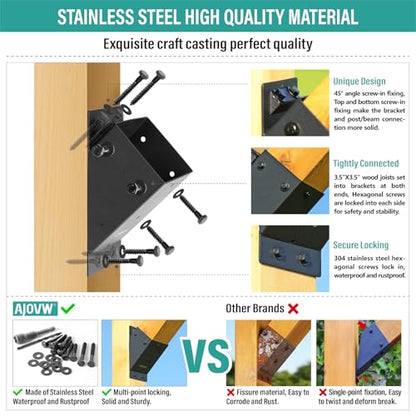 8Pcs 45 Degree Pergola Angle Support Brackets, 4x4 Wood Connector - size: 4"×4"-B