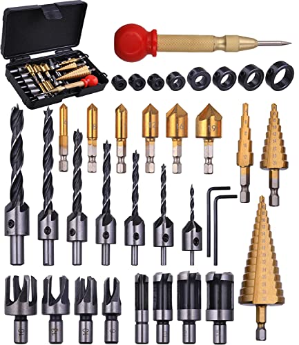 34 Pack Woodworking Chamfer Drill Bit Set with Countersink Bits